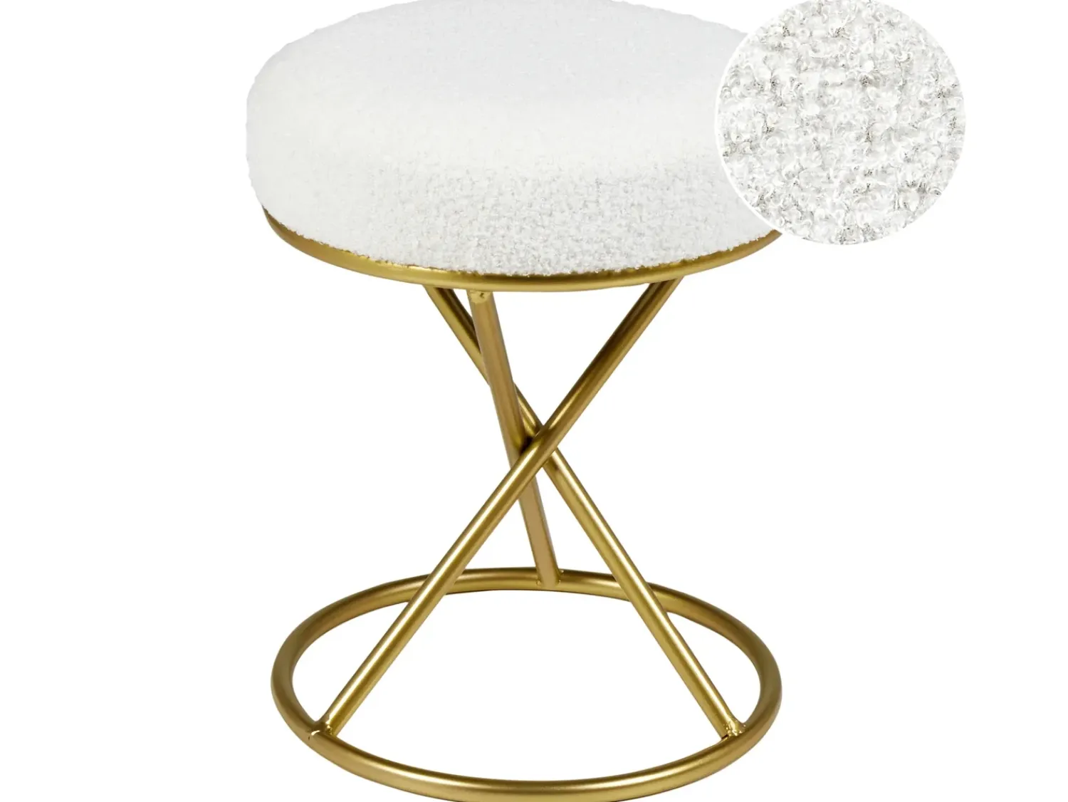 Outlet Beliani Sgabello PRESHO Bouclé Bianco sporco Bianco Oro
