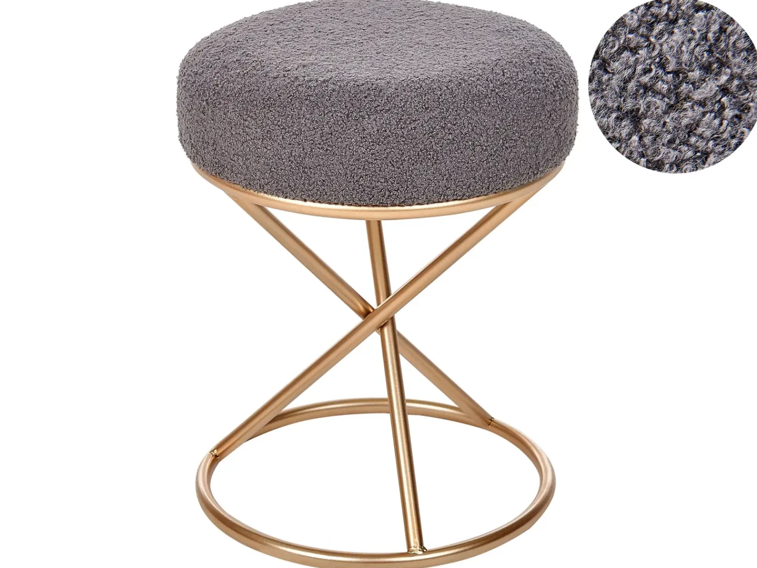 Beliani Sgabello PRESHO Bouclé Grigio Grigio Oro
