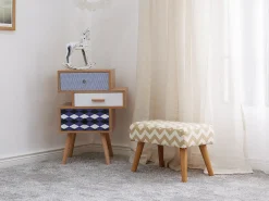New Beliani Sgabello TAKOMA Cotone Beige Bianco Beige Marrone