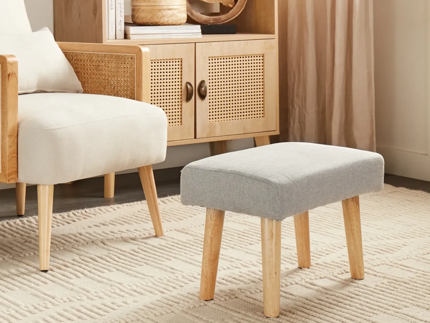 Discount Beliani Sgabello TAKOMA II Tessuto Grigio chiaro Marrone Grigio