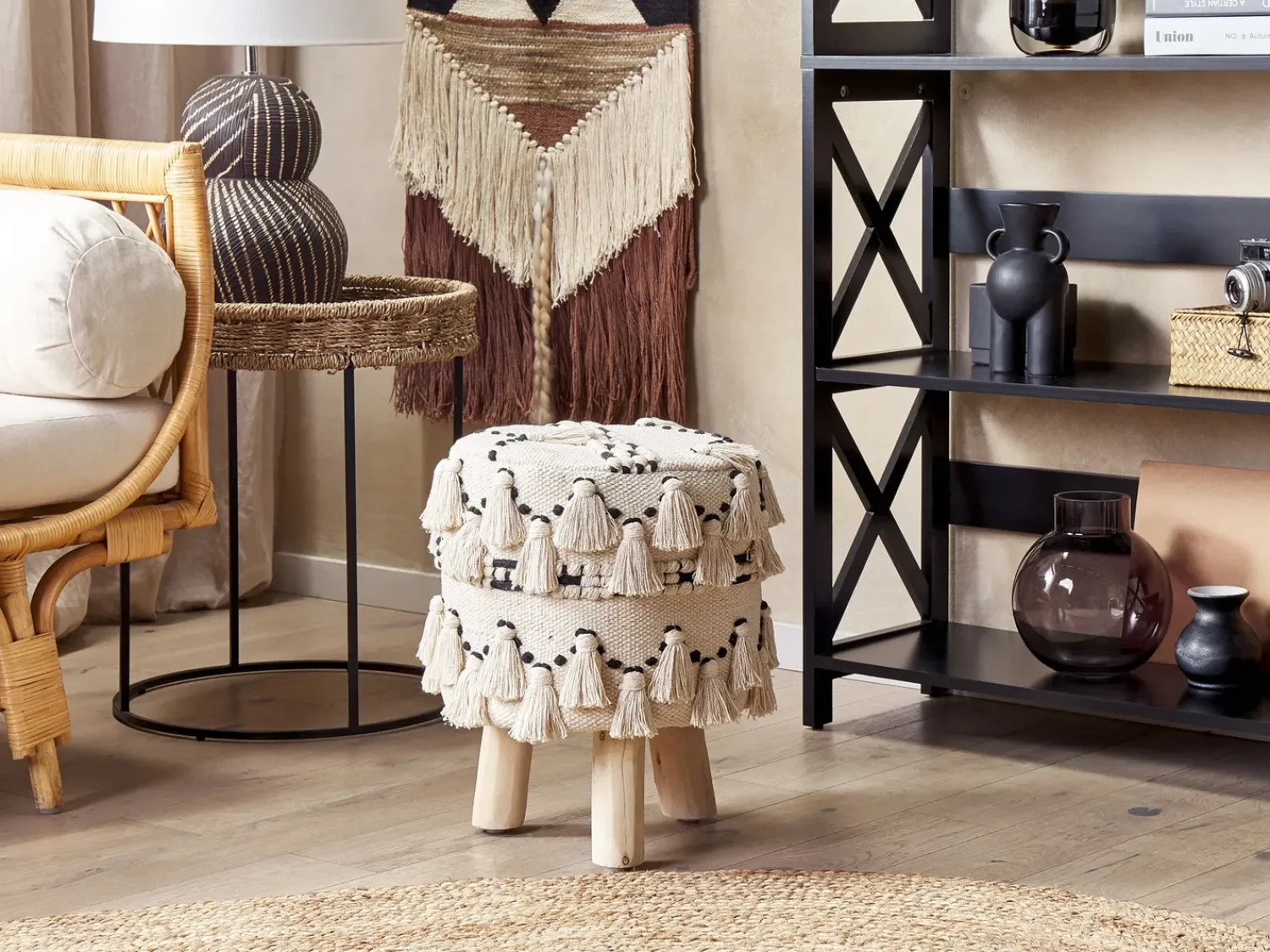 New Beliani THONDI Cotone Beige Beige Nero