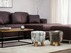 Sale Beliani Sgabello TOPEKA Finta pelliccia Marrone Beige Marrone