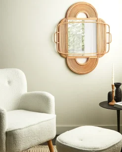 Outlet Beliani Specchio ALCORN 70 cm 90 cm Rattan Naturale Beige Naturale