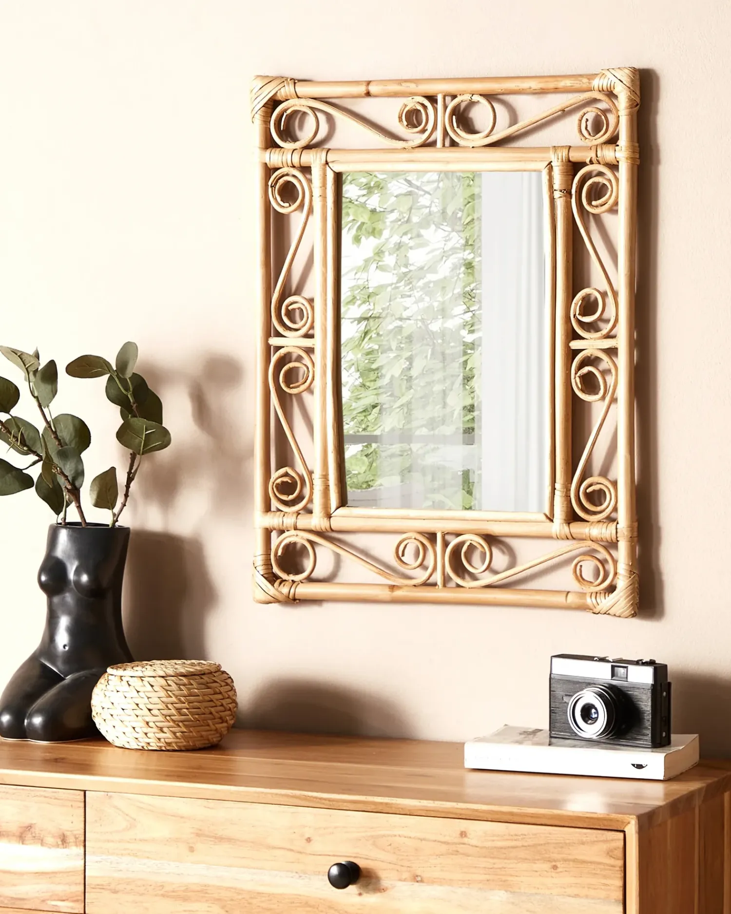 Outlet Beliani Specchio AMANU 41 cm 52 cm Rattan Naturale Beige Naturale
