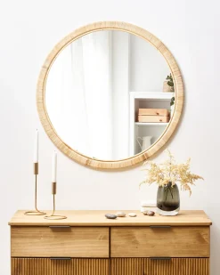 Online Beliani Specchio ANLEZY 80 cm 80 cm Rattan Naturale