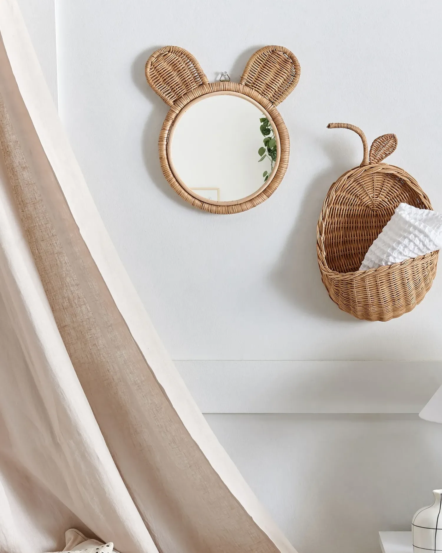 Hot Beliani Specchio ASHANTI 30 cm 33 cm Rattan Naturale Beige Naturale