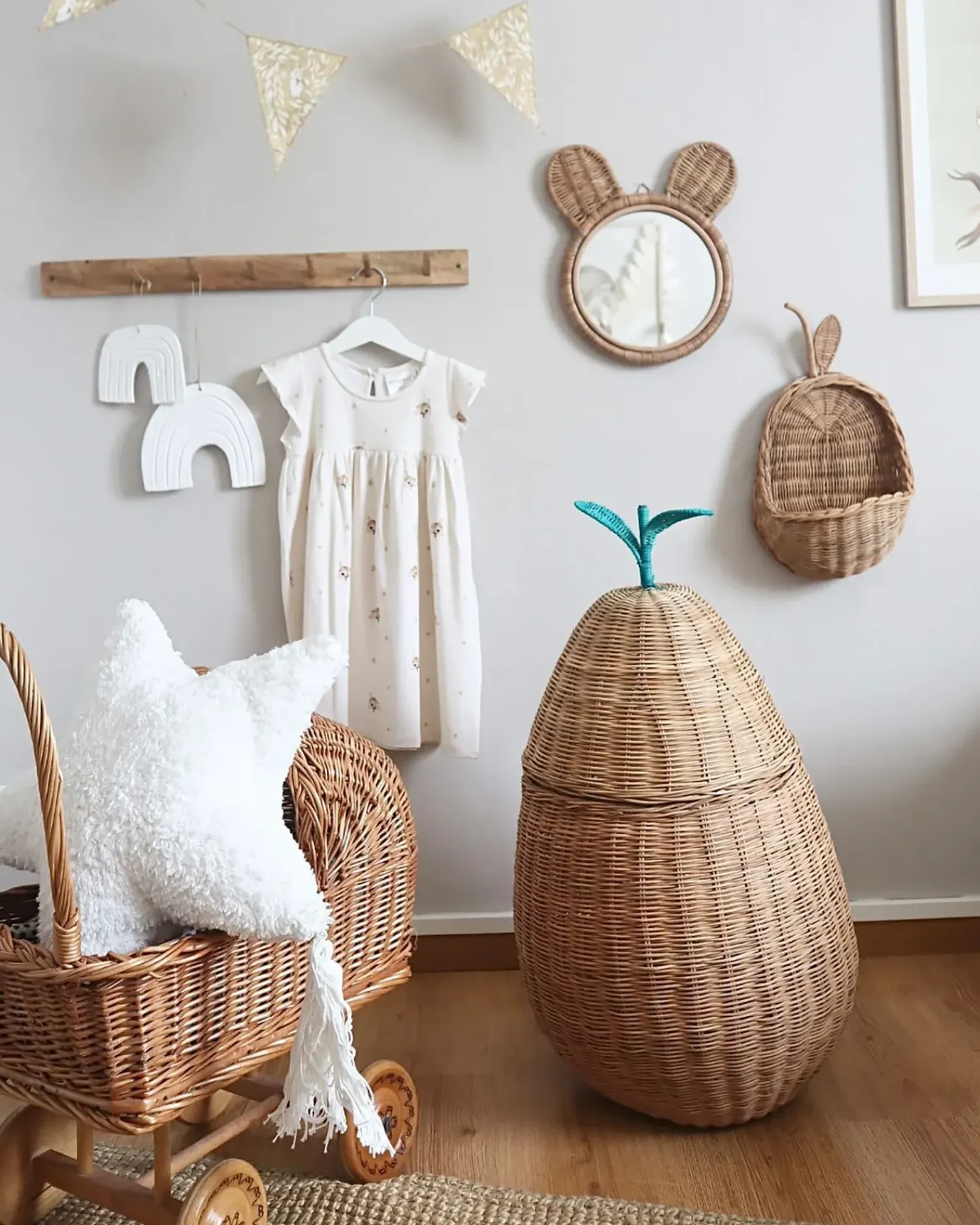 Hot Beliani Specchio ASHANTI 30 cm 33 cm Rattan Naturale Beige Naturale