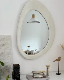 New Beliani Specchio AUDES 60 cm 90 cm Velluto sporco Bianco