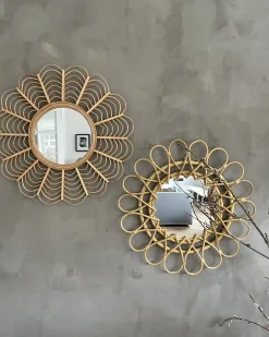 Online Beliani Specchio BABAI 60 cm 60 cm Rattan Naturale Marrone