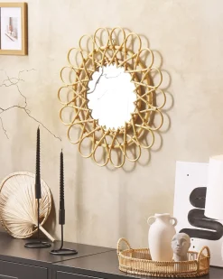 Online Beliani Specchio BABAI 60 cm 60 cm Rattan Naturale Marrone