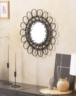 Discount Beliani Specchio BABAI 60 cm 60 cm Rattan Nero