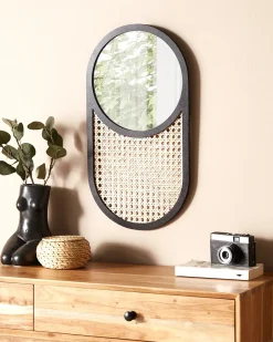 Hot Beliani Specchio BALEAL 30 cm 56 cm Rattan Naturale Beige Naturale Nero