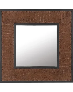 Hot Beliani Specchio BOISE 60 cm 60 cm Legno di teak scuro Marrone