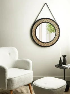 Hot Beliani Specchio CAMBRAI 70 cm 104 cm Rattan Naturale Naturale Nero