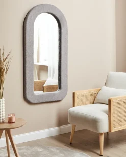 Outlet Beliani Specchio CERVON 60 cm 120 cm Bouclé Tortora Beige