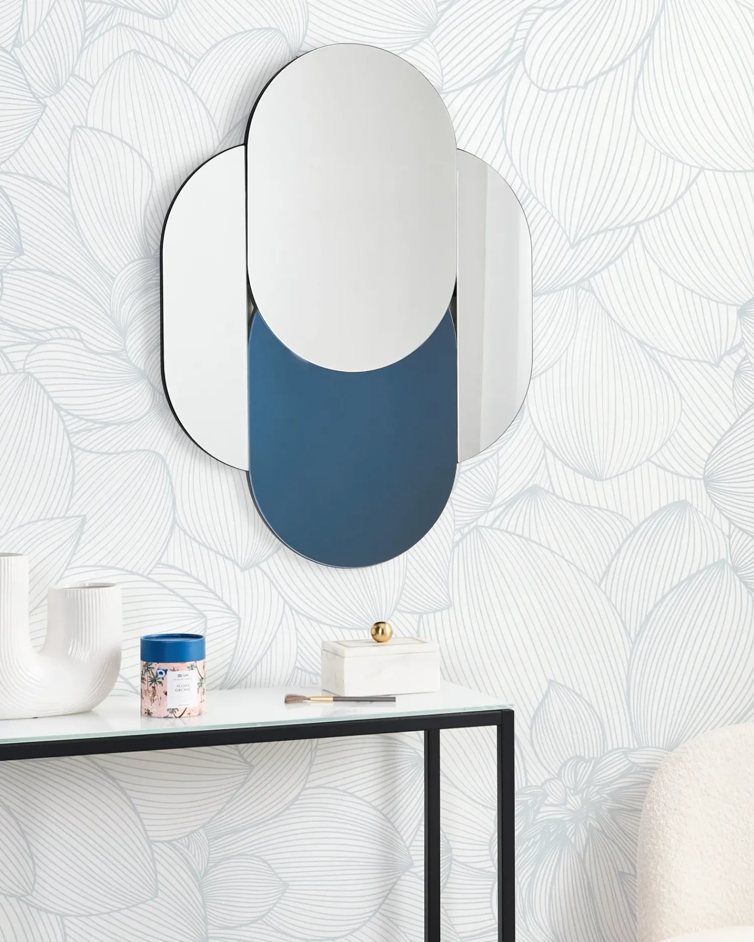 New Beliani Specchio CHAILLON 60 cm 80 cm Blu Blu Argento