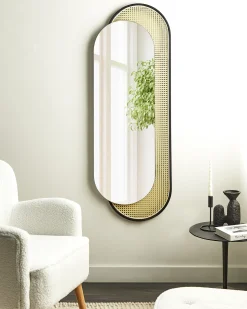 New Beliani Specchio CREIL 51 cm 143 cm Rattan sintetico (PE) Naturale Naturale Nero