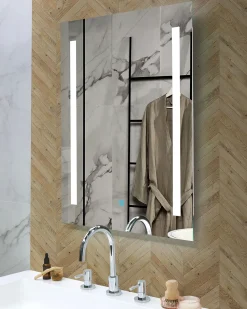 Best Beliani Specchio da bagno con luce LED MARTINET 90 cm Argento