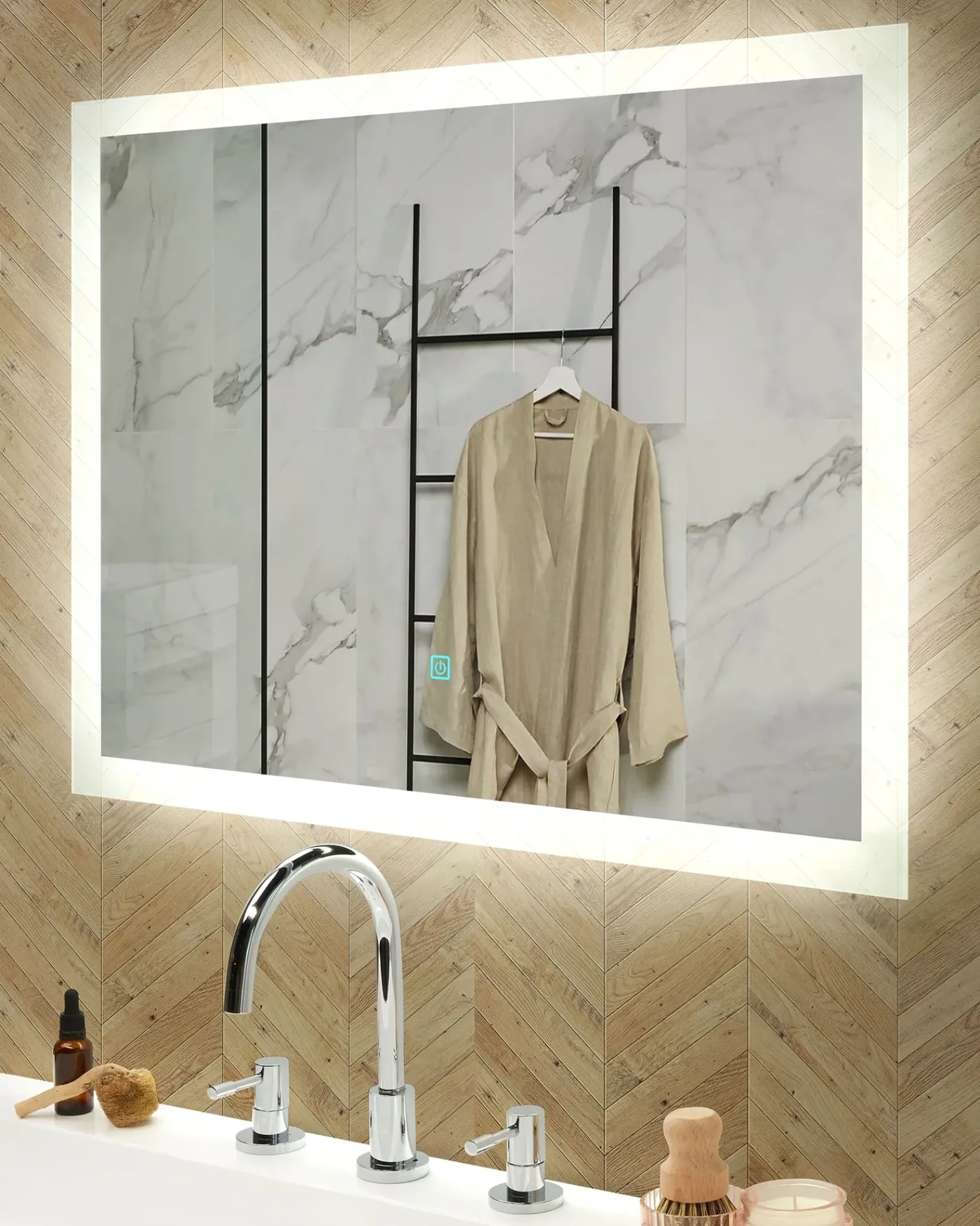 Sale Beliani Specchio da bagno con luce LED ADOUR 80 cm 60 cm Argento