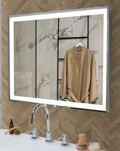 Hot Beliani Specchio da bagno con luce LED ARGENS 60 cm Argento
