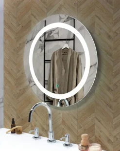 Discount Beliani Specchio da bagno con luce LED SELUNE 58 cm 58 cm Argento