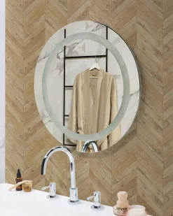 Discount Beliani Specchio da bagno con luce LED SELUNE 58 cm 58 cm Argento