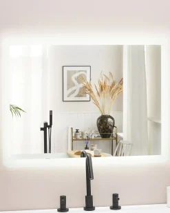 Outlet Beliani Specchio da bagno con luce LED CORROY 80 cm 60 cm Argento