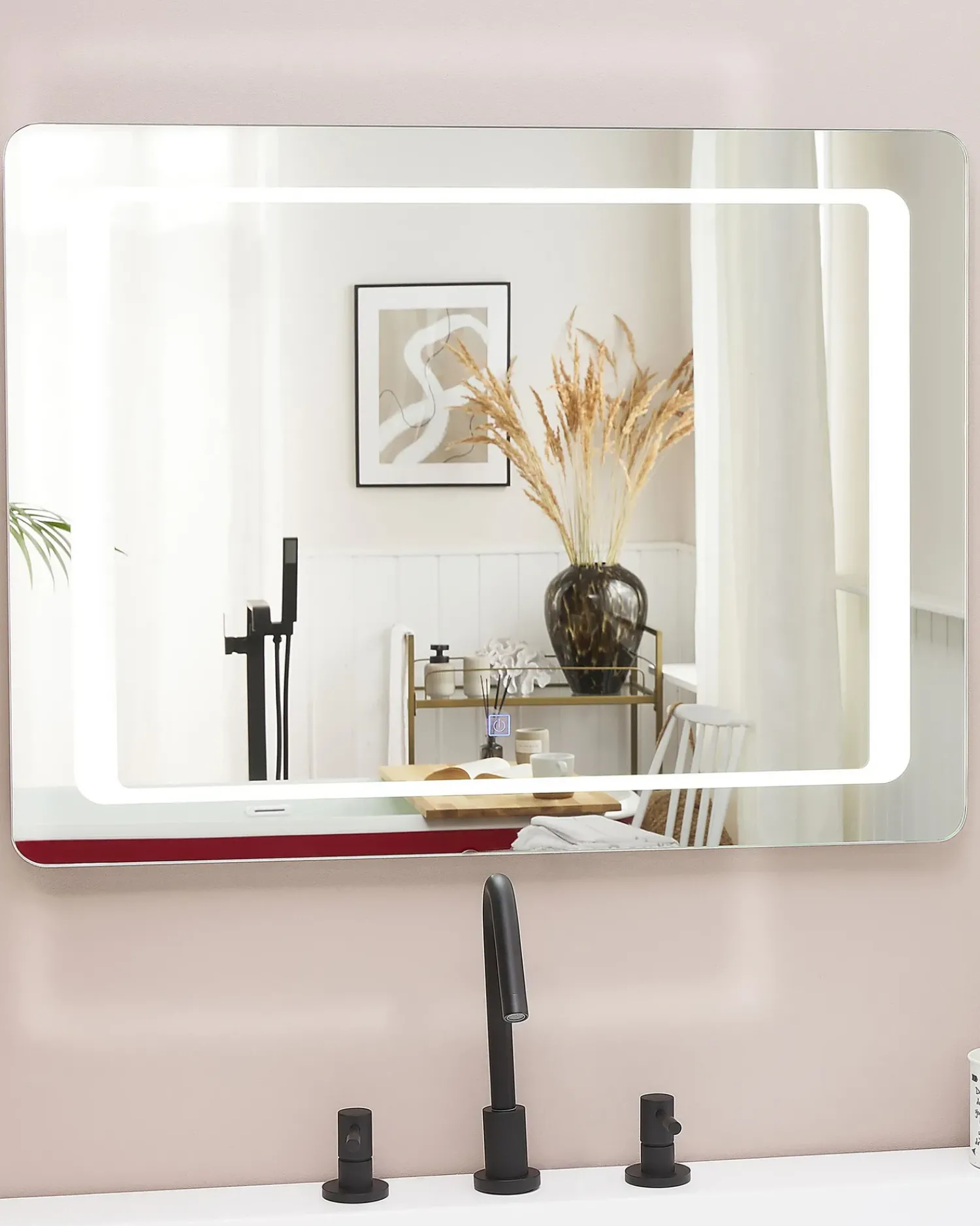 Clearance Beliani Specchio da bagno con luce LED WASSY 80 cm 60 cm Argento