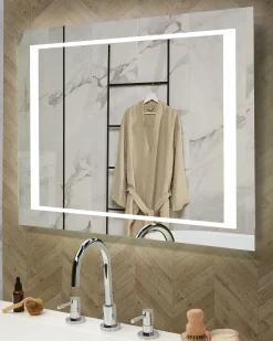 Beliani Specchio da bagno con luce LED EYRE 80 cm 60 cm Argento