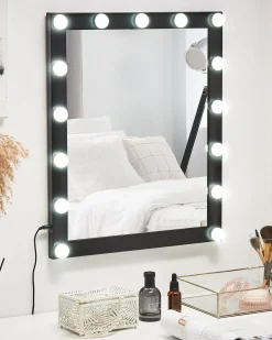 Clearance Beliani Specchio da bagno con luce LED ODENAS 50 cm 60 cm Nero