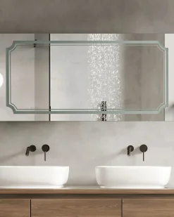New Beliani Specchio da bagno con luce LED ARROMACHNES 120 cm 60 cm Argento