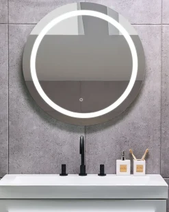 Online Beliani Specchio da bagno con luce LED COURSEULLES 79 cm 79 cm Argento