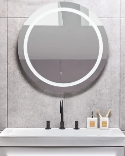 Online Beliani Specchio da bagno con luce LED COURSEULLES 79 cm 79 cm Argento