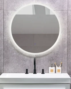 Beliani Specchio da bagno con luce LED DEAUVILLE 79 cm 79 cm Argento