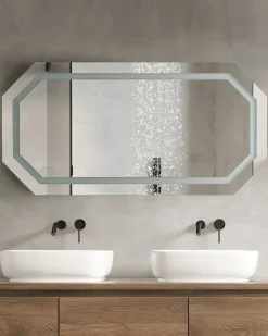 Online Beliani Specchio da bagno con luce LED LOCMARIAQUER 120 cm 60 cm Argento