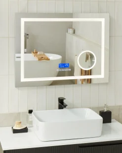Beliani Specchio da bagno con luce LED THAIX 80 cm 60 cm Argento