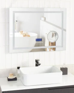 Beliani Specchio da bagno con luce LED THAIX 80 cm 60 cm Argento