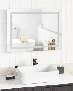 Beliani Specchio da bagno con luce LED PRENOIS 80 cm 60 cm Argento