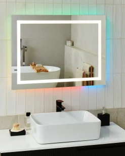 Beliani Specchio da bagno con luce LED PRENOIS 80 cm 60 cm Argento