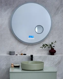 Hot Beliani Specchio da bagno con luce LED FIXIN 80 cm 80 cm con altoparlante Bluetooth integrato Argento
