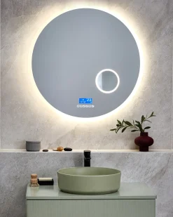 Hot Beliani Specchio da bagno con luce LED FIXIN 80 cm 80 cm con altoparlante Bluetooth integrato Argento