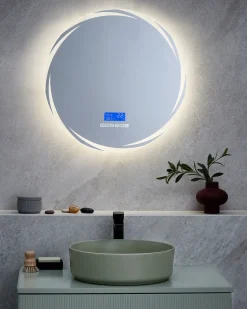 Best Beliani Specchio da bagno con luce LED TANAY 60 cm 60 cm con altoparlante Bluetooth integrato Argento