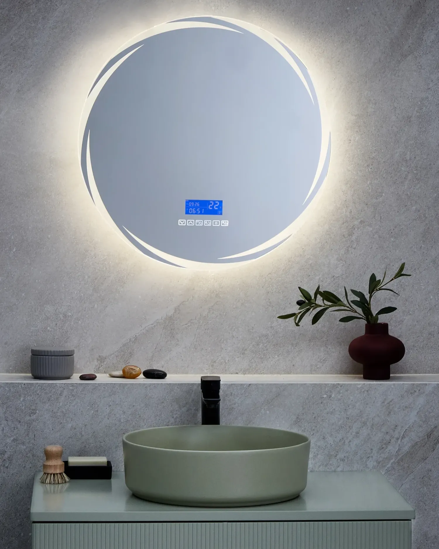 Best Beliani Specchio da bagno con luce LED TANAY 60 cm 60 cm con altoparlante Bluetooth integrato Argento