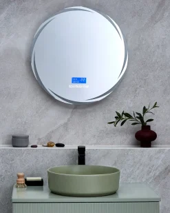 Best Beliani Specchio da bagno con luce LED TANAY 60 cm 60 cm con altoparlante Bluetooth integrato Argento