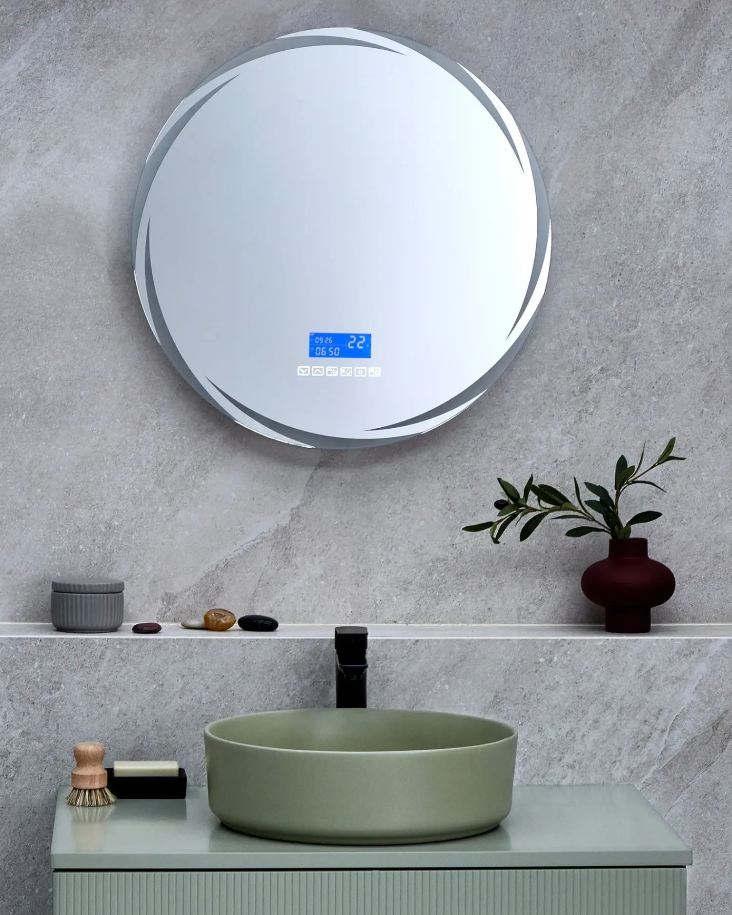 Best Beliani Specchio da bagno con luce LED TANAY 60 cm 60 cm con altoparlante Bluetooth integrato Argento
