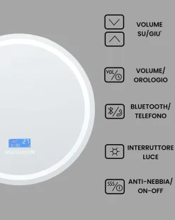 Online Beliani Specchio da bagno con luce LED BROGNON 60 cm 60 cm con altoparlante Bluetooth integrato Argento