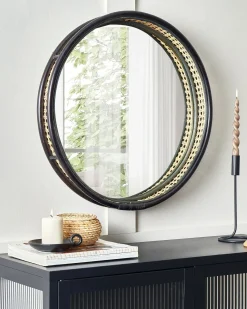 Sale Beliani Specchio DAKSA 60 cm 60 cm Rattan Nero Beige Naturale Nero
