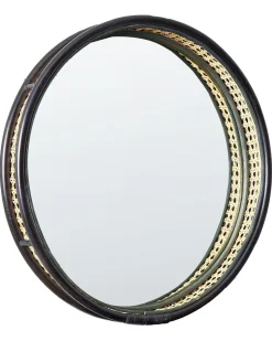 Sale Beliani Specchio DAKSA 60 cm 60 cm Rattan Nero Beige Naturale Nero