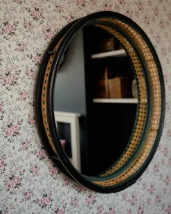 Sale Beliani Specchio DAKSA 60 cm 60 cm Rattan Nero Beige Naturale Nero