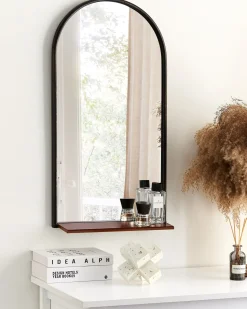 Sale Beliani Specchio da parete con ripiano DOMME 40 cm 67 cm Metallo Nero Rame Nero
